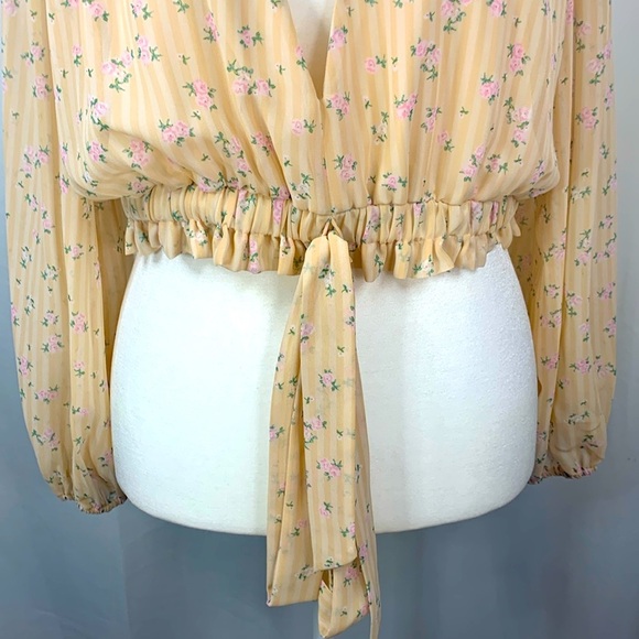 Gianni Bini Woven Bailey Floral Print Tie Front V-Neck, Chiffon Top- NWT - Picture 3 of 13